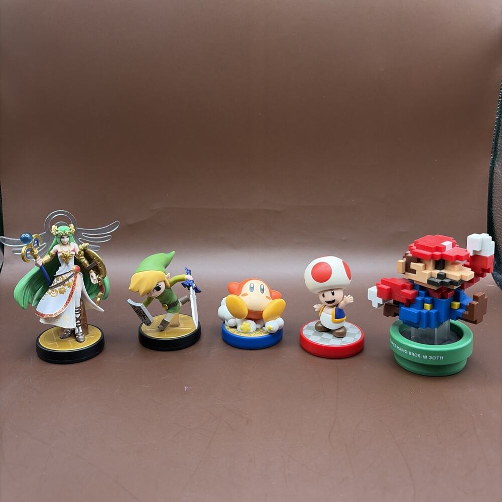 Amiibo Figurine Set Of 5: Super Smash Bros Mario Toon Link Palutena Waddle Dee